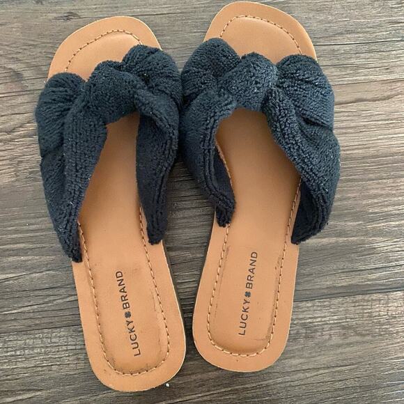 Lucky Brand sz 8.5 black terry cloth flat slides‎ NWOT - Picture 1 of 7